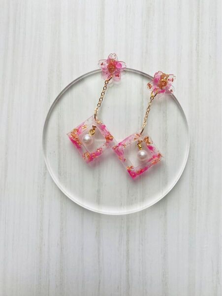 ハンドメイド ピアス 桜ピアス