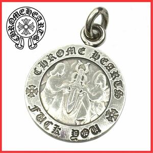 美品 ギャラ有り CHROME HEARTS クロムハーツ ANGEL MEDAL CHARM V1 FK YOUシルバー 925 エンジェルメダル チャーム ペンダント ネックレス