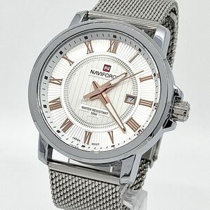 NAVIFORCE 腕時計 デイト ラウンド ローマン 3針 クォーツ quartz シルバー 銀 ナビフォース Y485の画像1