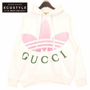 GUCCI グッチ ｘ adidasアディダス 717427 トレフォイル ロゴプリント プルオーバー パーカー/ トップス XS ホワイト メンズ