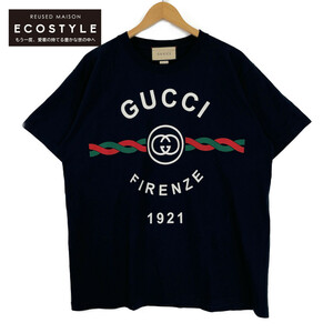 GUCCI グッチ 616036 XJD7T GUCCI FIRENZE 1921 ネイビー Tシャツ ネイビー S トップス コットン メンズ 中古