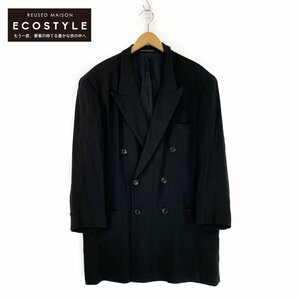 1円 Yohji Yamamoto POUR HOMME ヨウジヤマモトプールオム ブラック HJ-J12-301 リネン混 ダブルブレスト ロングジャケット コート S