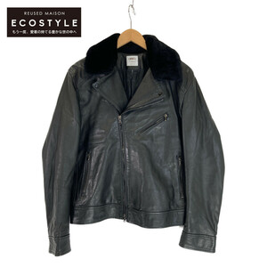  beautiful goods EMMETIeme tea GUGIELMO Gris Elmo lambskin fur color attaching with cotton double rider's jacket 50 black men's 