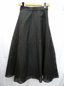 BIRTHDAY BASH☆バースデーバッシュ シアー チェック ロングフレアースカート Fサイズ 黒 ブラック 美品