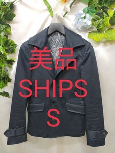 美品 シップス ブルゾンコート S 綿ストレッチ 中綿裏地 紺