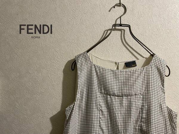 ◯ イタリア製 FENDI グラフチェック ノースリーブ ワンピース / フェンディ ブラウス シャツ ホワイト 白 38 Ladies #Sirchive