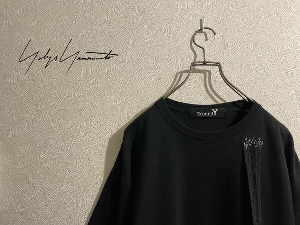 ◯ Ground Y Yohji Yamamoto レース テーピング カットソー / ヨウジヤマモト ドロップショルダー ワイド 黒 2 Mens Ladies #Sirchive