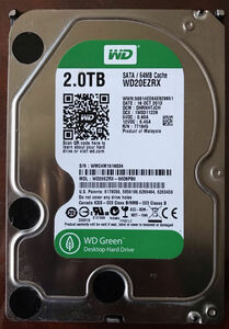 WESTERN DIGITAL 3.5インチ HDD WD20EZRX ２TB SATA 中古