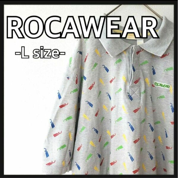 ROCAWEAR　ロカウェア　ポロシャツ　トップス　半袖　総柄　灰色　グレー　ビッグシルエット　L 古着