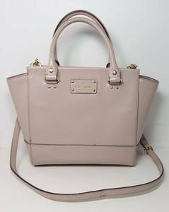 ☆kate spade NEWYORK 2way ショルダー ハンドバッグ グレイッシュピンク 型押しレザー ななめ掛け 手提げ 鞄 ケイトスペード ニューヨーク