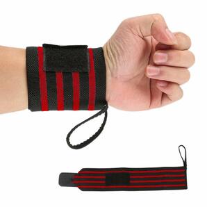 AseiwaA リストラップ 手首用 バンテージ サポーター 2個セット (4本ライン レッド) A00882