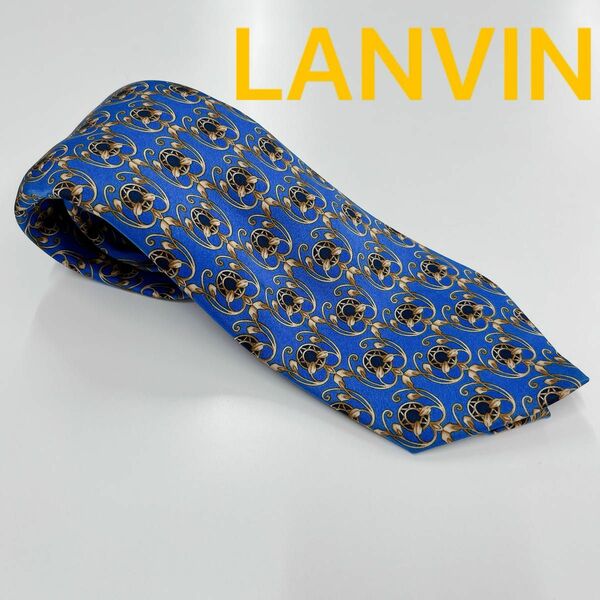 LANVIN ランバン ネクタイ メンズ ブルー ペイズリー柄 個性的 光沢