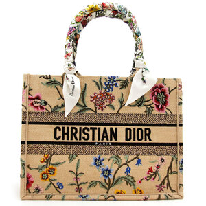 中古美品 Dior Book Tote トートバッグ ディオール ブック トート ミディアム プティット フルール ツイリー付 イタリア製 ベージュ 花柄