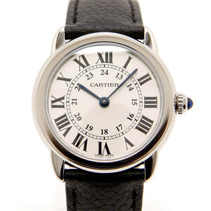 中古美品 Cartier 腕時計 仕上げ済み ロンドソロ RONDE SOLO ドゥ カルティエ SM WSRN0019 白文字盤 レディース 革ベルト クォーツ 電池式