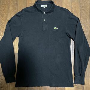 70年代ビンテージ フランス製 LACOSTE 長袖ポロシャツ ブラック 黒 サイズ3 フレラコ 鹿の子　made in France