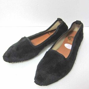 未使用★ファーパンプス　靴　MOZ 24.5cm 黒 ブラック ローヒール　クッション