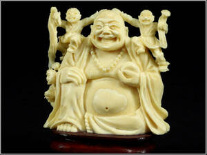 【騰立】 中国美術 細工彫刻 弥勒唐子置物 高級材質 仏教美術■141435