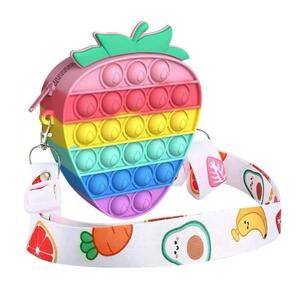 ◆プッシュポップバブル バッグ スクイーズ玩具 ストレス解消グッズ 取り外し可能なストラップ　いちご