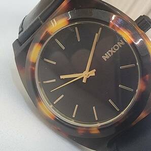 NIXON ニクソン 腕時計 クオーツ MORE IS MORE 100M THE TELLER ACETATE 14J べっ甲系 レザー系ベルト メンズ/レディース 現状品の画像1