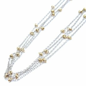 4 ream design necklace 60cm ball motif combination color Pt850 platinum xK18YG yellow gold /75158[ used ]