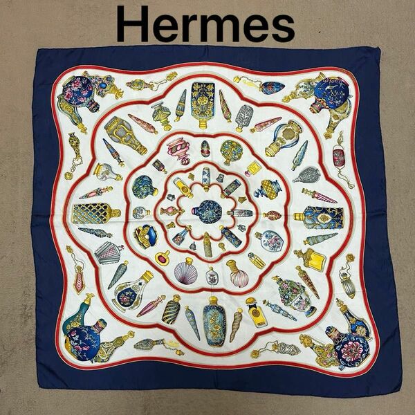 HERMES エルメス スカーフ 香水瓶 le flacon Qu importe シルク カレ90 90s 大判