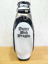 S)■Dance With Dragon ダンスウィズドラゴン キャディバッグ ホワイト/ブラック 5分割 約5.0kg フード付き 現状品＠170(02)_画像2