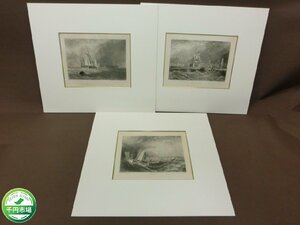 【N5-0220】J.M.W.Turner ジョセフ・マロード・ウィリアム・ターナー Harbours of England イングランドの港 版画? 3点まとめ【千円市場】