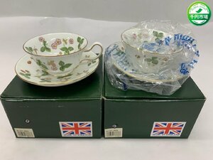 【WI-0027】WEDGWOOD ウエッジウッド カップ＆ソーサー ワイルドストロベリー 2客 セット ペア ブランド食器【千円市場】