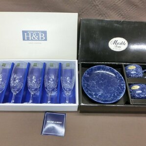 【N-5743】未使用 HOYA CRYSTAL ピルスナー CHS5716E HOUSE&BEST 5客 Marble Tone カップ 2客 セット まとめ 現状品【千円市場】の画像1