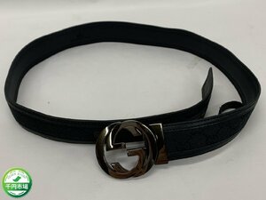 【OY-3102】グッチ GUCCI 121282.0959.80.32 ベルト GG 総柄 ブラック系 全長(バックル含)約110cm 現状品【千円市場】