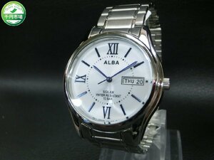 【WV-0033】美品 SEIKO セイコー ALBA アルバ V158-0AX0 ソーラー 3針 デイデイト 腕時計 白文字盤 稼働品【千円市場】
