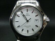 【N-5869】1円 稼動品 OMEGA Sea master オメガ シーマスター ホワイト系文字盤 120m クォーツ 白系 シルバー系 電池交換済【千円市場】_画像2