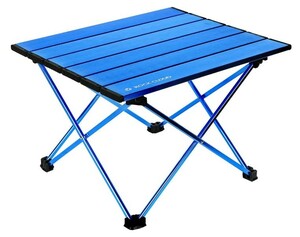 ミドルサイズ　アウトドアアルミ折り畳みテーブル　ブルー　ソロキャン　グルキャン　バイクキャン