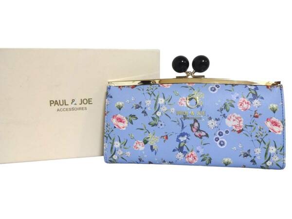 新品未使用 正規品 PAUL & JOE ACCESSOIRES ポール アンド ジョー アクセソワ がま口長財布 フラワーアンドキャットメタル ライトブルー