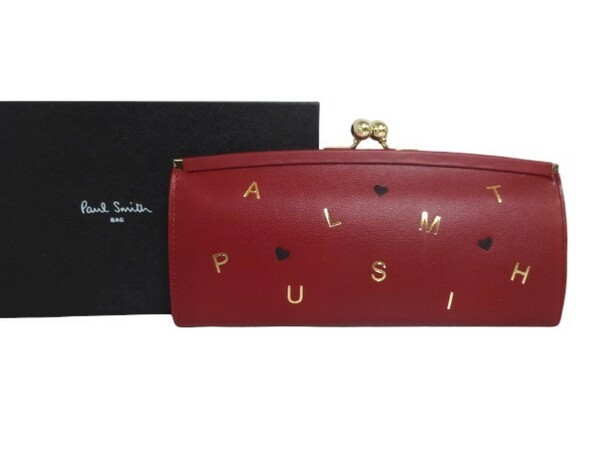 新品未使用 正規品 ポールスミス Paul Smith 長財布 がま口財布 PSレターズ 牛革 レッド KPW023-20 箱あり タグあり レディース