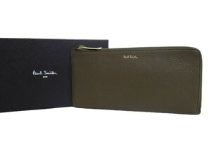 新品未使用 正規品 ポールスミス Paul Smith 長財布 薄型長財布 L字ファスナー長財布 カラースロット カーキ ヤギカワ/牛革 BPS056-54