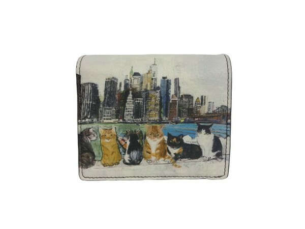 新品未使用 正規品 マンハッタナーズ Manhattaner's 財布 二つ折り財布 ミニ財布 ブルックリン・ハイツからの眺め 牛革 猫柄 
