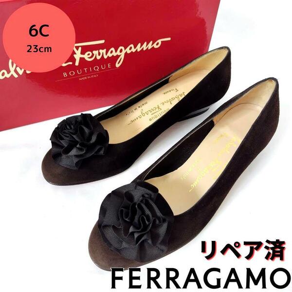 未使用品箱付き☆フェラガモ【Ferragamo】フラワー スエード パンプス