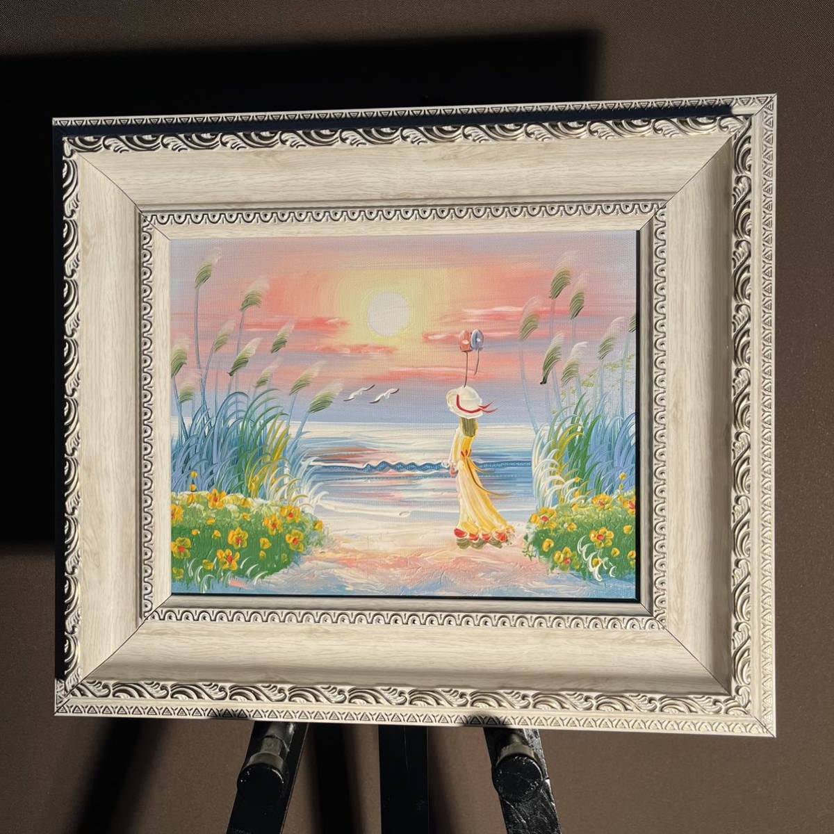 Hand-painted oil painting Girl Looking at the Sea Framed Painting Interior, Painting, Oil painting, Nature, Landscape painting