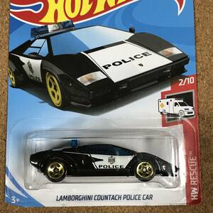 (142K). LAMBORGHINI COUNTACH POLICE CAR, ブラック, ベーシックカー【ホットウィール】