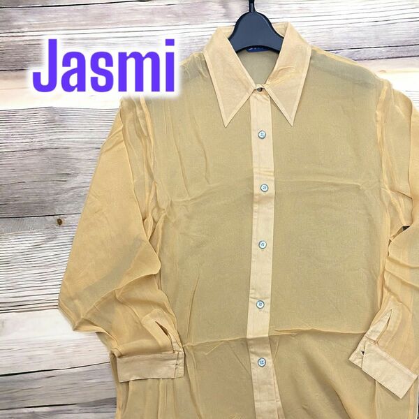 【新品】Jasmi シルク100% シースルートップス ブラウス シアーシャツ 金糸雀色 大幅値下げ