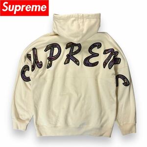 【希少品】SUPREME シュプリーム 総ビーズ バック アーチロゴ コットン 肉厚 裏起毛 パーカー アイボリー Mサイズ