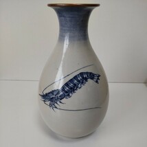 石川県能登大社燒 磯見忠司作 海老之図 花生(高さ22.5cm) 未使用_画像3