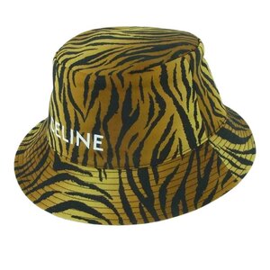 CELINE セリーヌ 2AU5B695Q BUCKET HAT アニマル柄 ロゴプリント バケット ハット 帽子 ブラウン系 L【極上美品】【中古】