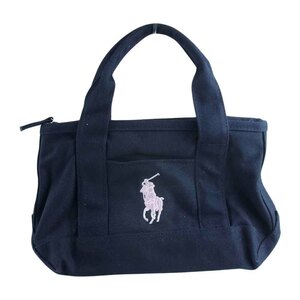 RALPH LAUREN ラルフローレン キャンバス ビッグポニー 刺繍 ハンドバッグ ネイビー系【中古】