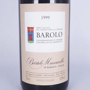 ★バルトロ マスカレッロ バローロ 1999年 赤 750ml 13.5% イタリア Bartolo Mascarello TB18009