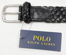 ●POLO RALPHLAURENポロラルフローレン牛革メッシュベルト(黒,36(91)（実質～100cm))新品_画像2