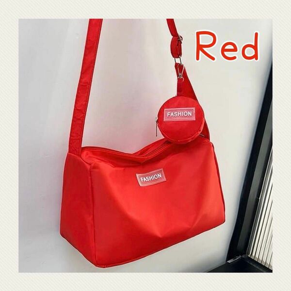 ショルダーバッグ　赤　大容量　収納　トートバッグ　軽量　ポーチ付き　鞄　メッセンジャーバッグ