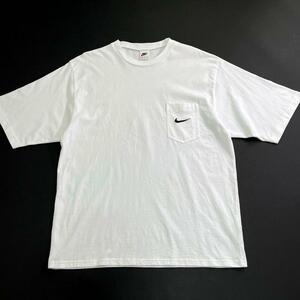 NIKE ナイキ 90s 胸ポケット 刺繍ロゴ ビッグシルエットＴシャツ 白 M