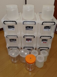 フタ付き ハードコンテナ 7L 9個+中古ボトル9本セット 昆虫飼育ケース 産卵セットやヘラクレス等の大型カブトの幼虫飼育に！